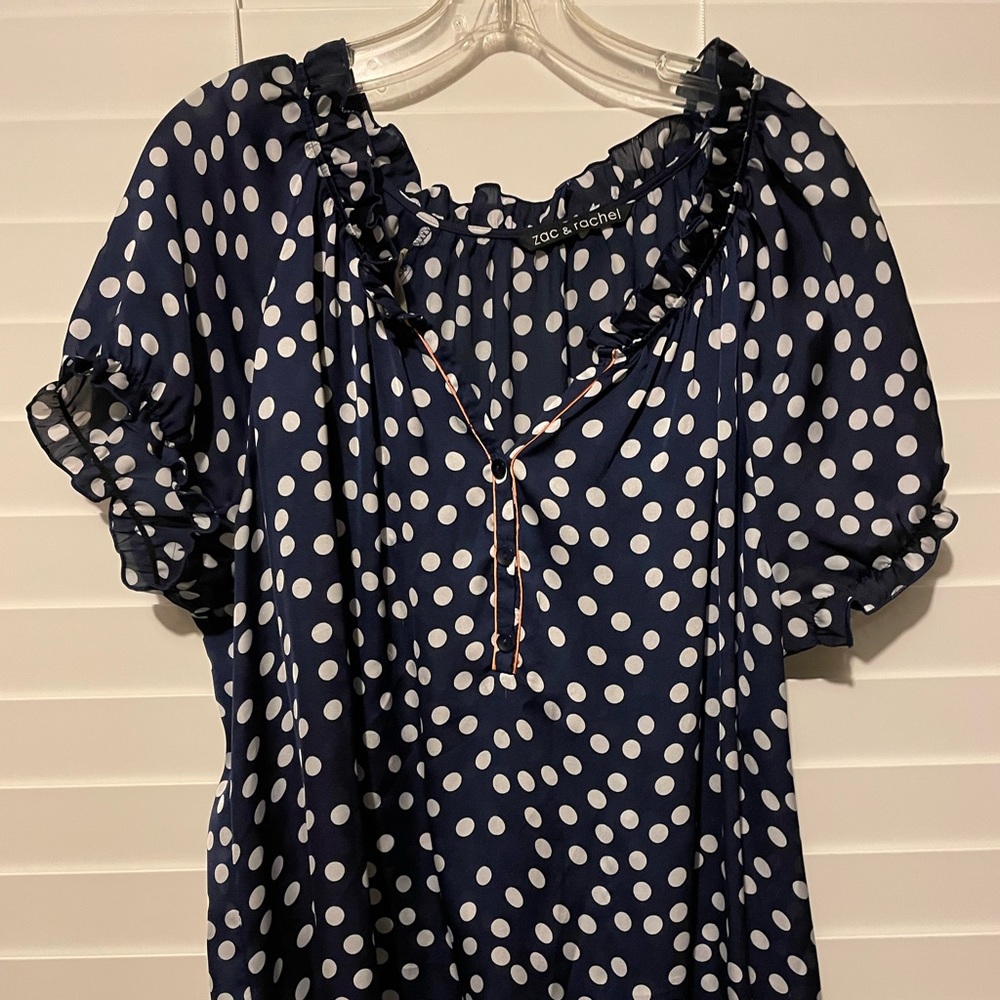 Zac & Rachel navy/white polka dot top
